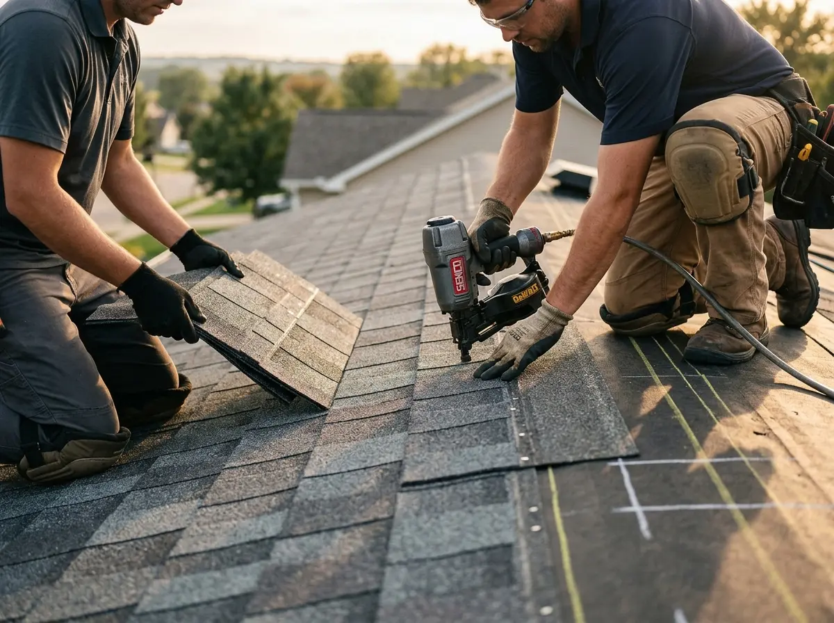 Professional roofer working on a residential roof in Chelmsford